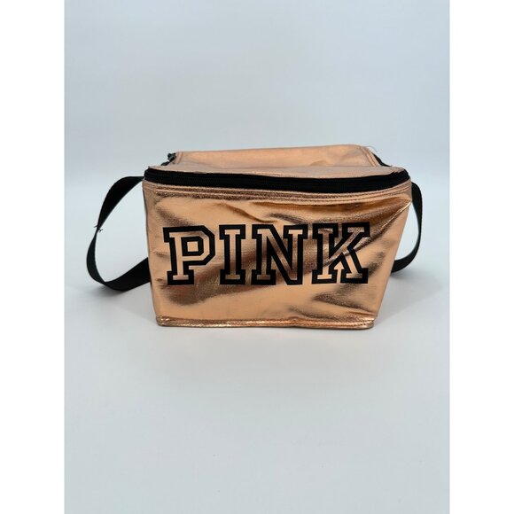 Victoria Secret PINK Rose Gold Lunch Box Never Used Zip Up Logo - Picture 1 of 5